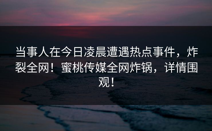 当事人在今日凌晨遭遇热点事件,炸裂全网!蜜桃传媒全网炸锅,详情围观! 当事人在今日凌晨遭遇热点事件,炸裂全网!蜜桃传媒全网炸锅,详情围观!