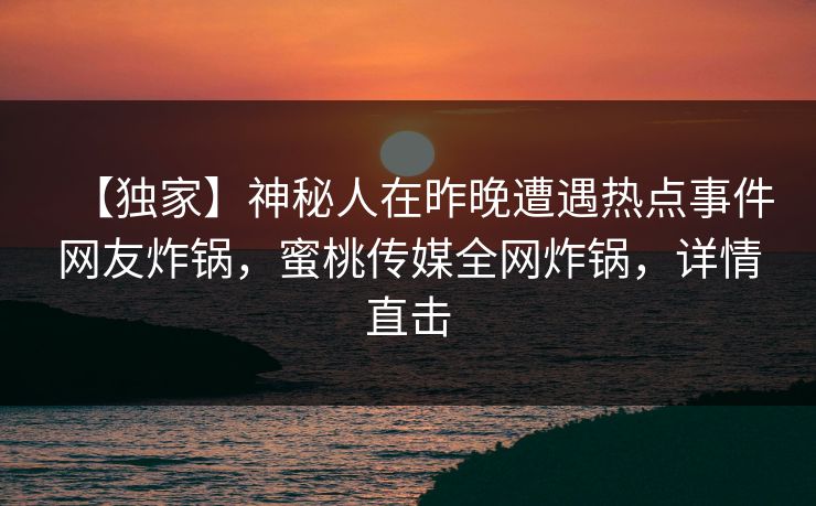 【独家】神秘人在昨晚遭遇热点事件网友炸锅，蜜桃传媒全网炸锅，详情直击