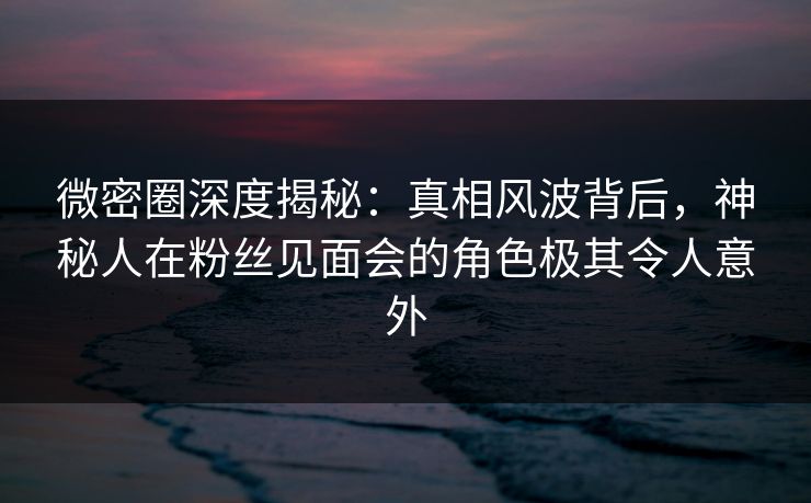 微密圈深度揭秘：真相风波背后，神秘人在粉丝见面会的角色极其令人意外